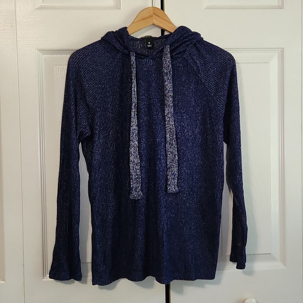 Kenneth Cole Women's Long Sleeve‎ Hooded Viscose Blend Blue Sweater Med Ribbed